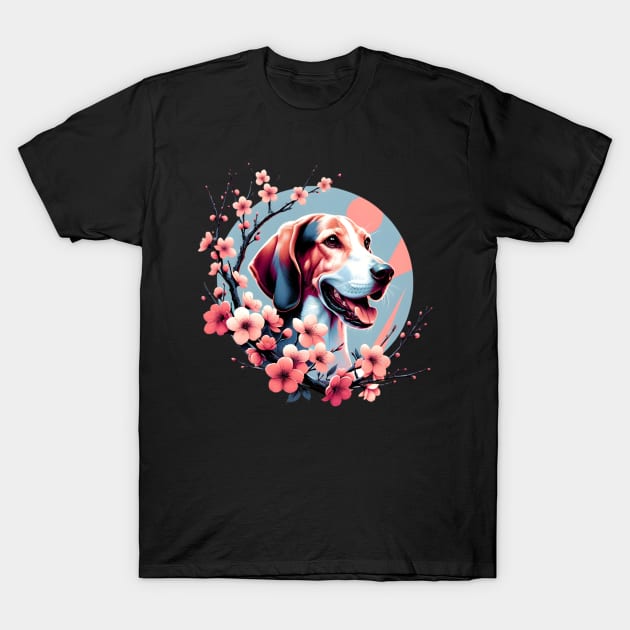 Treeing Walker Coonhound Joy in Spring Cherry Blossoms T-Shirt by ArtRUs